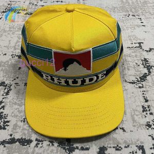 Amarelo rhude listrado remendo bordado boné de beisebol das mulheres dos homens 1 alta qualidade ao ar livre protetor solar chapéu ajustável aba larga 0mwk