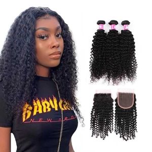 Weaves 10A Deep Curly Virgin Brazilian Hair Bundles With 4X4 5x5 Hd Skinlike Lace Closure Unprocessed Human Hair Weaves With Closure 1B B