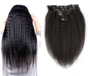 Natural Black Kinky Straight Clips In Brazilian Human Hair Extensions 120g 8pcsSet Coarse Yaki Clip Ins Machine Made Remy2235041