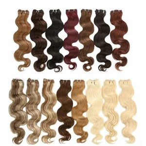 Weeft 100 Human Hair Extensions Body Wave Braziliaans Haar Inslag #1B Zwart #18 Bruin #27 Blond Zacht Menselijk Haar Weefsel