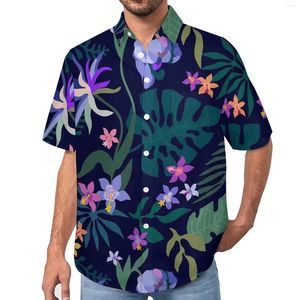 Men's Casual Shirts Night Tropical Floral Loose Shirt Men Beach Flowers Print Hawaiian Printed Short Sleeve Novelty Oversize Blouses