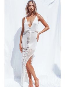 Dresses Sexy Crochet Bikini Coverups 2023 Summer Sleeveless Fringed Dress Women Plus Size Beachwear Swimsuit Cover Up Sarongs A478