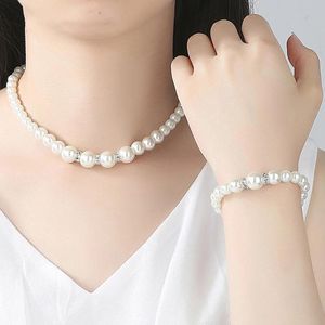 Armband CanPel Fashion Vintage Womens Bride Wedding Jewelry Set Rhinestone Faux Pearl Necklace Armband Earring Wedding Party Jewelies