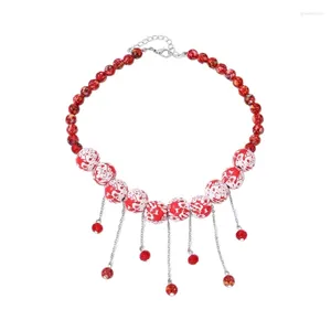 Choker Halloween Y2K Red Bead Tassels Necklace Adjustable Gothic Neck Chain