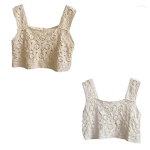 Women's Tanks Stylish Knitted Sleeveless Top With Hollow Crochet Pattern Perfect For Casual Outings And Gatherings