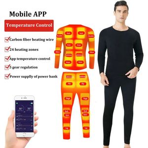 20/24 Areas Winter Self Heated Vest Men Heating Jacket Heated Suit Phone APP Control Temperature USB Thermal Underwear Clothing 240103