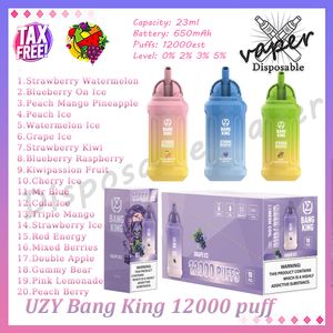 Uzy Bang King 12000 Puff Disposable Vape Pen Mesh Coil 23ml Pre-filled Pod 650mAh Rechargeable Battery 0% 2% 3% 5% Evaporator 12k E Cigarette 20 Flavors In Stock