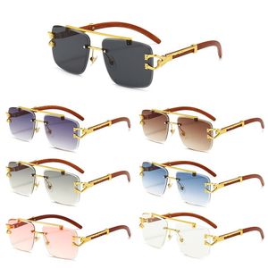 Rektangel Rimless Sun Glasses Men New Square Diamond Leopard Dekorera glasögongradient Grön blå färg Solglasögon UV400