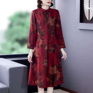 Casual Dresses 2024 Fashion Silk Printed Skirt French Loose Tight Floral Bottom Autumn Versatile Luxury Knee Length Vestid
