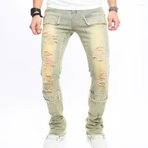 Men's Jeans Stylish Vintage Men Hip Hop Holes Biker Pants Male Solid Ripped Distressed Casual Slim Jogging Denim Trousers For