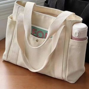 Stor kapacitet Canvas Solid Letter Tote Bag Versatile Handbag for Work Student Class Underarm Women's Shopping Bag 240102