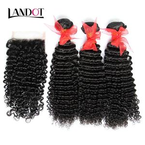 Wefts 3 Bundles Brazilian Curly Virgin Human Hair Weaves With Closure Unprocessed Brazilian Deep Kinky Curly Hair And Lace Closures Natu