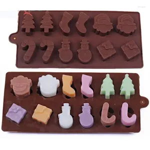 Moldes de cozimento Moldes de bolo de silicone Boneco de neve Árvore de Natal Varinha Meias Ferramentas de chocolate marrom