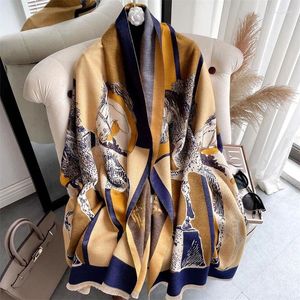 Lenços 2024 lenço de inverno mulheres cavalo cashmere xales moda geométrica impressão pashmina cobertor envolve feminino grosso quente