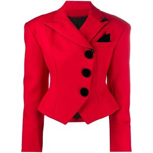 Kurtki High Street Najnowsza moda 2023 Kurtka Projektant Kobiet Lapel Tuxedo Slim, dopasowany czerwony krótki blezer
