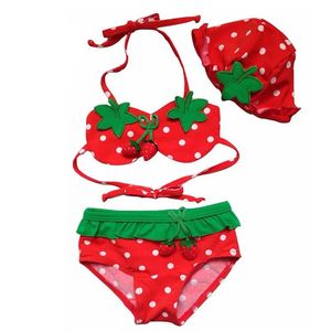 set Summer Swimwear 2023 Cute Strawberry Baby Girl Swimwear Swimsuit with Hat 3pcs Children Swimming Suit Kids Baby Swimming Bikini