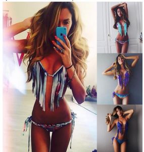 Ins Beach Sunny Tatil Seksi Tassel Mayo Kadın Yastıklı Boho Fringe Bandeau Bikini Set Mayo Lady Bathing Suit KG5241900987