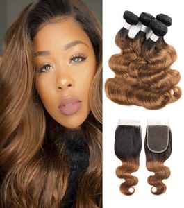 Ombre Braun Haar Bundles Mit Verschluss Farbe 1B 30 Brasilianische Körper Welle Haar 4 Bundles Mit 4x4 Spitze verschluss Remy Menschliches Haar Extensi1935681