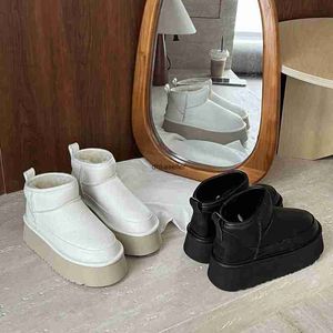 Ultra Designer Clássico Mini Botas Uggies Mulheres Botas de Esqui de Neve Plataforma Sola Grossa Botas de Tornozelo Curto Pele Tasman Tazz Preto Branco Sapatos de Inverno Australianos