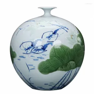 Bottles Jingdezhen Ceramic Vase Shadow Celadon Pottery Painted Hand Carved Porcelain Crafts Furniture Decoration