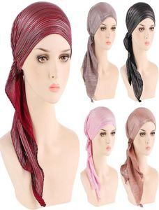 Lenços Mulheres Muçulmanas Soft Stretch Turban Chapéu Pretied Head Scarf Impresso Senhoras Algodão Câncer Chemo Cap Interno Hijabs Cabelo Accesso8345018