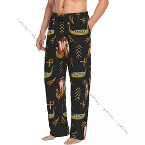 Herren-Nachtwäsche, Herren-Schlafhose, männliche Lounge-Hose, Aquarell-Viking-Drakkars-Pyjama-Hose