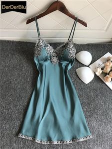 Skjortor babydoll nattdresses blå hemkläder söta sömnskjortor kvinnor nattdress kvinnlig sexig sling nattklänningar damer underkläder sömndress