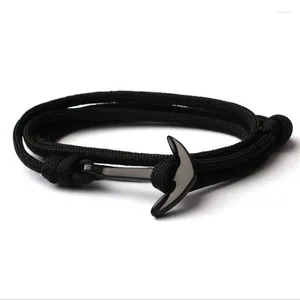 Charme pulseiras homens pulseira liga preta âncora multicamadas corda de nylon paracord para mulheres estilo marinho presente em