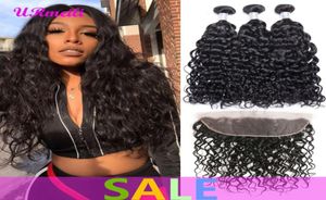 Brazilian Water Wave Virgin Hair Bundles with Frontal 134 Lace Closure Wirh Bundles Part Natural Color Remy Human Hair Exten5131094