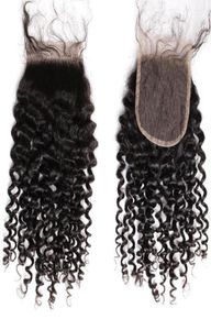 HD spetsstängning Curly Weave 4x4 Toppstängningar med babyhår malaysiska mänskliga virginhair bitar 826 tum bella hår9714234