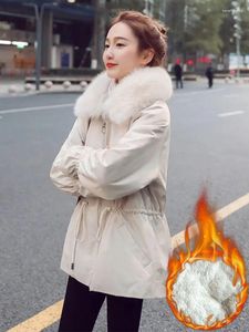 Women's Trench Coats Winter Loose Mid-length Windbreaker Parkas Casual Fleece Lined Thick Plush Velvet Warm Korean Women Drawstring Snow