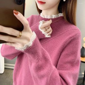 Kadın Sweaters Knit Üstleri Kadın O Yuvarlak O Boyun Mavi Sweater Külot Kore tarzı Moda 2024 Jersey Sonbahar Kış Estetik Trendi