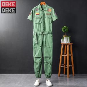 Pants Summer Safari Style Army Green Short Sleeve Cargo Jumpsuit Mens Pilot Overalls Pants Loose Fit Men Casual Rompers Large Size 5XL