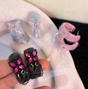 Stud Earrings Korean Fashion Butterfly Tassel Chain Wool Hoop For Women Sweet Charm Aesthetics C Shaped Vintage Jewelry