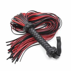 Fetish Black Red PU Leather Whip Flogger Handle Spanking Paddle Knout Flirt BDSM Adult Game Erotic Sex Toys for Women Couples 240102