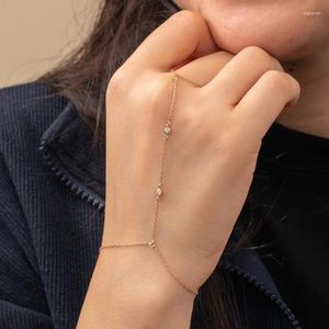 Link Bracelets Minar Trendy Shiny CZ Zircon Long Tassel Chain Ring For Women Stainless Steel 18K Gold PVD Plated Accessories