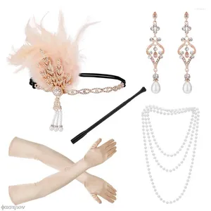 Party Supplies 1920s Flapper Accessories 20s Headpiece Pearl Necklace Gloves Holder Hair Pins Gatsby Costume Set for Women Cosplay