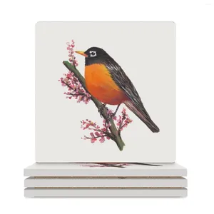 Table Mats American Robin Bird Ceramic Coasters (Square) Cute Kitchen Supplies Mug Set Cup Pads