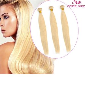 Wefts Luxury Blond 613 Color Remy Hair Wefts Bunds Brasilianska Indian Human Hair Weave Silk Straight Colored Dyable Free DHL