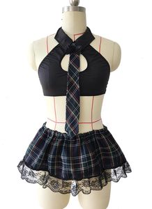 Kostüme Große Größe 3XL 4XL5XL Sexy Schulmädchen Cosplay Kostüm Erotische Dessous Set mit Krawatte Top Mini Plaid Rock Fancy Game Party Uniform