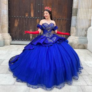 Голубые милые платья Quinceanera с открытыми плечами и аппликацией из кружевных бусин Sweet 16 Платье для выпускного вечера Vestidos De XV 15 Anos Quinceanera