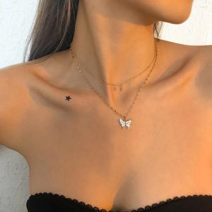 Pendant Necklaces Fashion Simple Gold Plated Chain Full Crystal Butterfly Necklace For Women Girl Vintage Sweet Choker Jewelry Gift