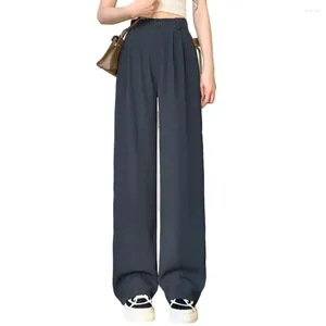 Women's Pants Women Solid Color Suit High-Waisted Straight Wide Leg Button Zipper Pockets Baggy Trousers