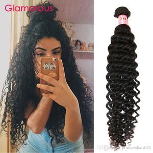 Wefts Glamorous Virgin Human Hair 1 Bunds Deep Wave Curly Brasilian Hair Weaves 834Inch Natural Color Peruvian Indian Curly Hair Exte