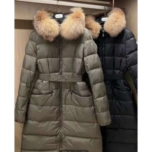 Designer winter coat for women womens down short coats High-end white duck down ladies' top Fox fur with belt jacket style socialite hooded coat z6