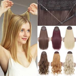 Wefts hår wefts clip in Extension Real Human Applicera med Invisible Wire Natural 5Clips 12 26 tum Fish Line Extensions 220924