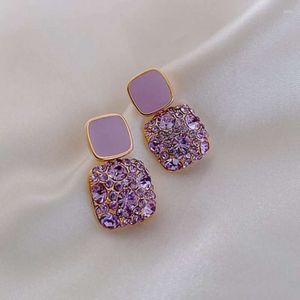 2022 Stud Studörhängen Söt stil Autumn och vinternät Rött stycke Rhinestone Purple Love Ear Geometric Diamond Girl