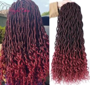 18 -calowa szydełka bogini Locs Syntetyczne przedłużenia włosów Faux Locs Curly Crochet Braids Ombre Kanekalon Plekojące włosy Czekanowe zamki 6833842