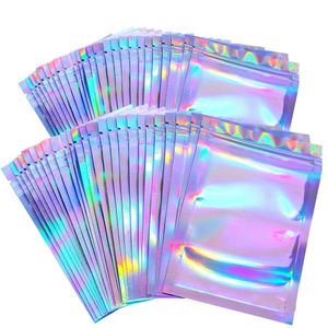 Caixas 50 pcs engrossar sacos ziplock resealable sacos de opp holográfico laser cor bolsa de plástico para exibição de jóias saco de armazenamento de embalagem