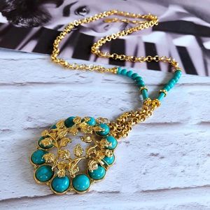 Sets Sheilabox Oumala Standard Plated Real Gold Turquoise Pendant Long Necklace B86